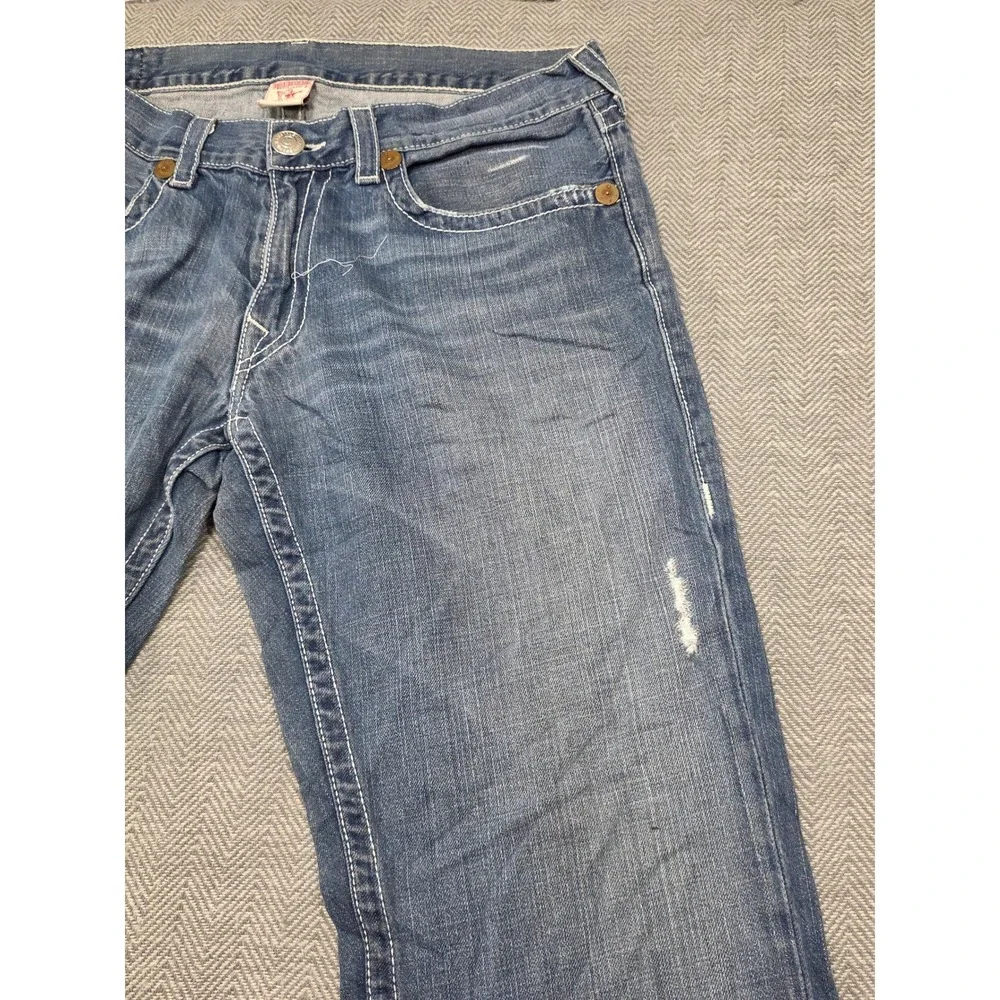 True Religion Bobby Mens Jeans 38x29 Blue Big T Stitch‎ Straight Leg Made in USA